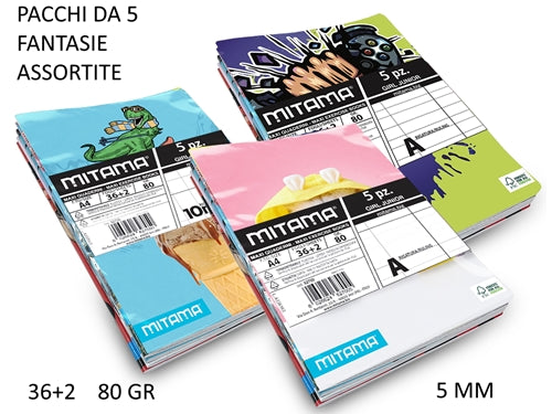 MAXI QUADERNO FANTASIA 80GR 5MM 5PZ