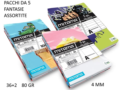 MAXI QUADERNO FANTASIA 80GR 4MM 5PZ